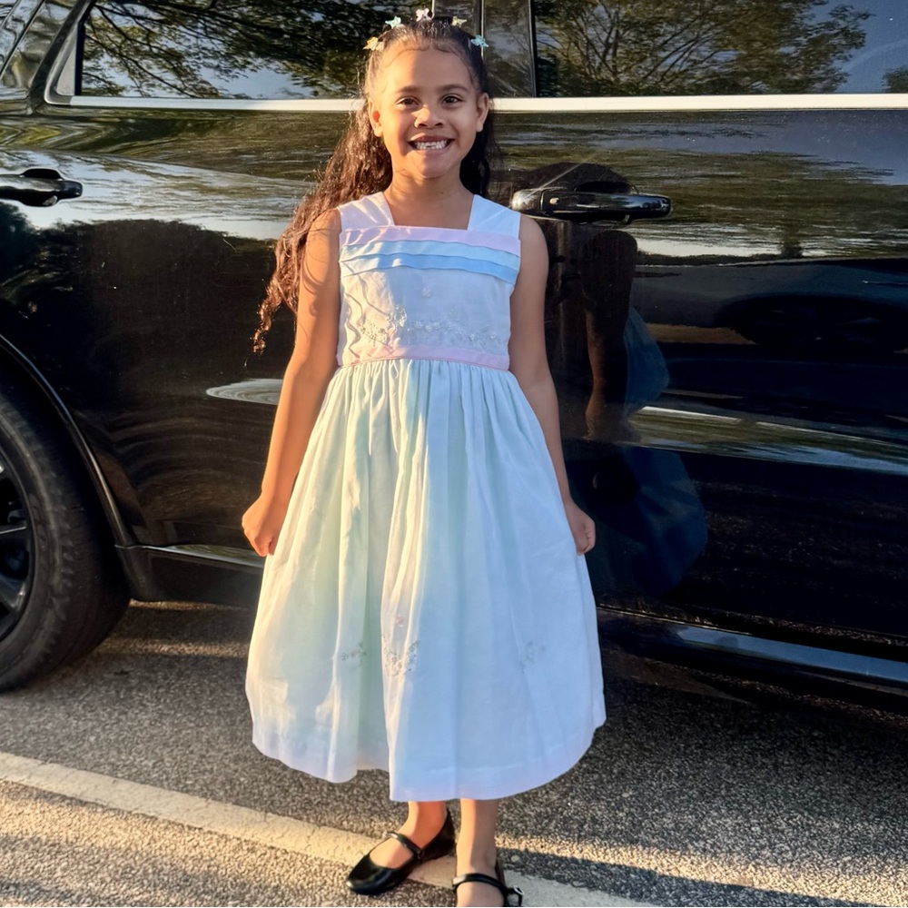 Vintage girl blue and pink kids dress